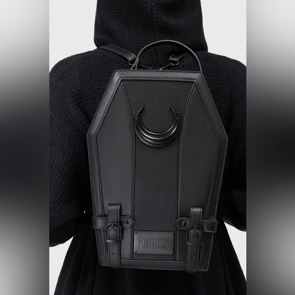 Killstar Handbags - Killstar Nexus Black Crescent Moon Coffin Shaped Backpack | Like New